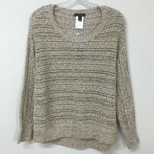 Tribal Sweater Size M Beige Brown Long Sleeve Pullover Crew Neck Open Weave New